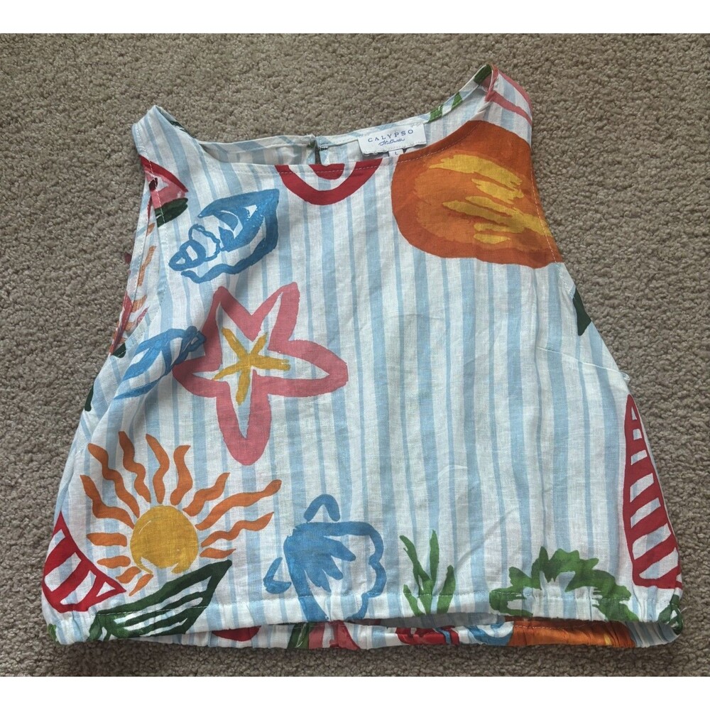 Calypso St Barth Crop Tank Top Tropical Boho Cruise Beach Linen Hippie Sz Large